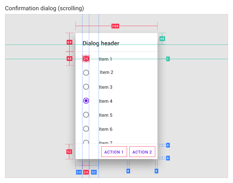 Example of component specifics designed with Material Design